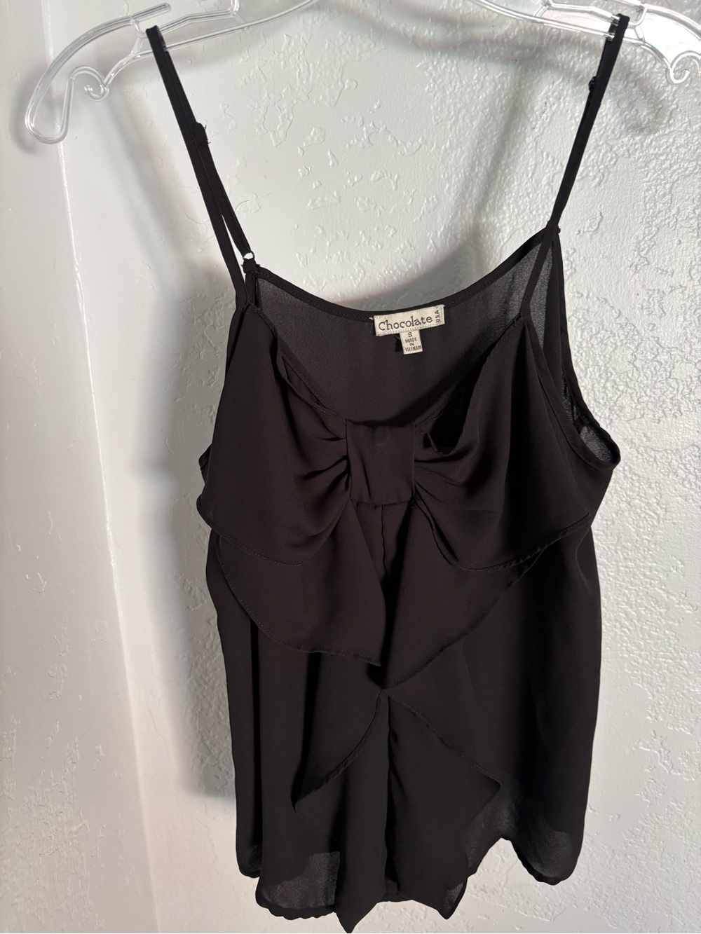 Chocolate black chiffon bow-front cami top